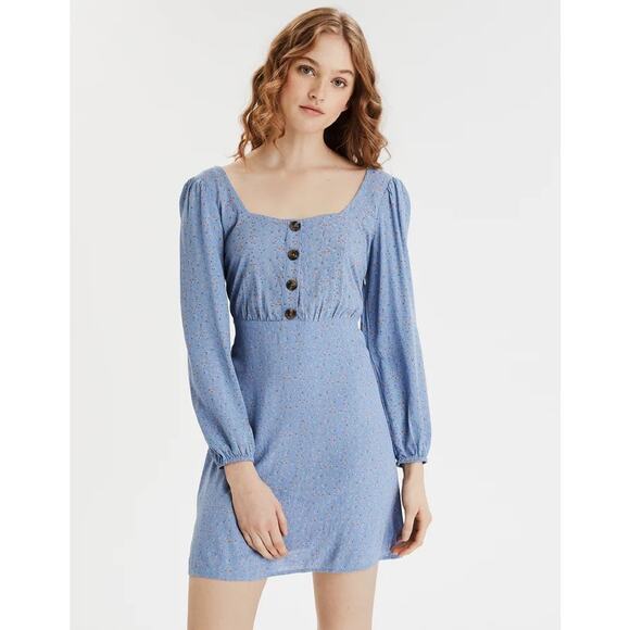 American Eagle Long Sleeve Square Neck Floral Cottagecore Mini Dress Sz. Small - Picture 1 of 8